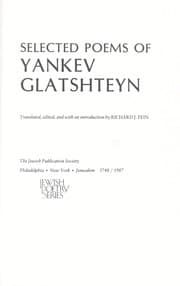 Tapa de Selected poems of Yankev Glatshteyn