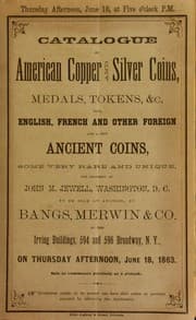 Tapa de Catalogue of American copper and silver coins, medals, tokens ... the property of John M. Jewell ...