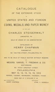 Tapa de Catalogue of the extensive stock of United States and foreign coins and medals of the late Charles Steigerwalt ...