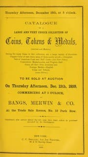 Tapa de Catalogue of a large and very choice collection of coins, tokens & medals ...