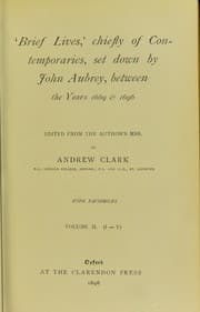 Tapa de 'Brief Lives', chiefly of Contemporaries, set down by John Aubrey, between the years 1669 & 1696