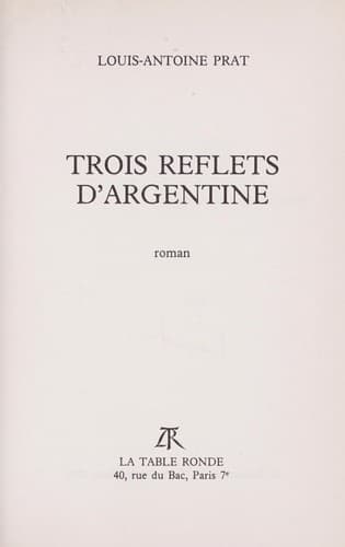 Tapa de Trois reflets d'Argentine