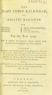 Tapa de The East India kalendar; or, Asiatic register. For Bengal, Madras, Bombay, Fort Marlborough[,] China, and St. Helena