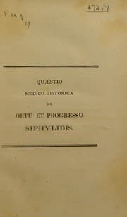 Tapa de Quaestio medico-historica de ortu et progressu siphylidis ...