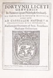 Tapa de Fortunii Liceti ... De proriorum operum historia libro duo