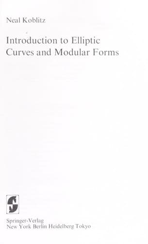 Tapa de Introduction to elliptic curves and modular forms