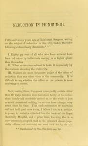 Tapa de Seduction in Edinburgh : being some particulars regarding the relative social position of the seducer and the seduced, &c. &c. : taken from the records of 364 first confinements occuring in the Edinburgh Royal Maternity Hospital