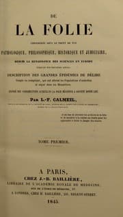 Tapa de De la folie : consid©♭r©♭e sous le point de vue pathologique, philosophique, historique et judiciaire, depuis la renaissance des sciences en Europe jusqu'au dix-neuvi©·me si©·cle ...