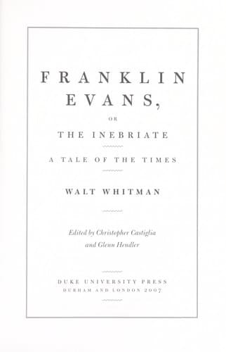 Tapa de Franklin Evans, or The inebriate