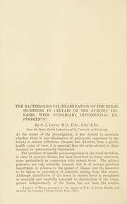 Tapa de The bacteriological examination of the renal secretion in certain of the zymotic diseases, with subsidiary differential experiments