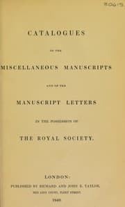 Tapa de Catalogues of the miscellaneous manuscripts and of the manuscript letters in the possession of the Royal Society