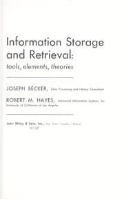 Tapa de Information storage and retrieval: tools, elements, theories