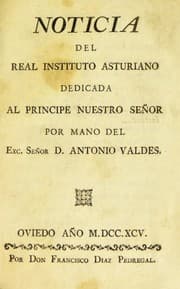 Tapa de Noticia del Real Instituto Asturiano. Dedicada al Principe Nuestro Se©łor