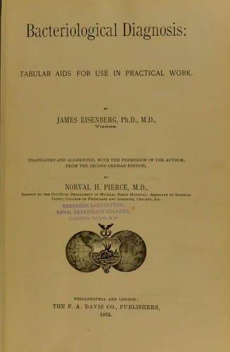Tapa de Bacteriological diagnosis: tabular aids for use in practical work
