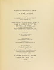 Tapa de Catalogue of the magnificent collection of American colonial, state, and United States coins of the late Allison W. Jackman