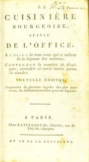 Tapa de La cuisiniere bourgeoise, suivie de l'office, ©  l'usage de tous ceux qui se m©®lent de la d©♭pense des maisons. Contenant la mani©·re de diss©♭quer, conna©ʾtre et servir toutes sortes de viandes