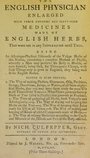 Tapa de The English physician enlarged with three hundred and sixty nine medicines, made of English herbs, that were not in any impression until this