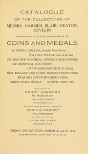 Tapa de Catalogue of the collections of messers. Harmer, Blair, Heaton, Develin, comprising a varied assortment of coins and medals
