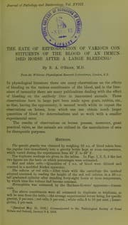 Tapa de The rate of reproduction of various constituents of the blood of an immunised horse after a large bleeding