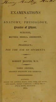 Tapa de Examinations in anatomy, physiology, practice of physic, surgery, materia medica, chemistry and pharmacy