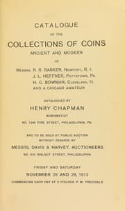 Tapa de Catalogue of the collections of coins ancient and modern of Messrs. R. R. Barker ... J. L. Heffner ... H. C. Bowman ...