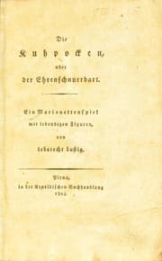 Tapa de Die Kuhpocken, oder der Ehrenschnurrbart. Ein Marionettenspiel mit lebendigen Figuren
