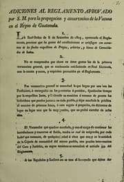 Tapa de Adiciones al Reglamento aprovado por S.M. para la propagacion y conservacion de la vacuna en el Reyno de Guatemala