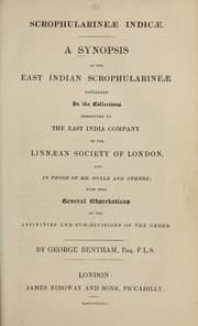Tapa de A synopsis of the East Indian Scrophularineae contained in the collections presented by the East India Company to the Linnaean Society of London, and in those of Mr. Royle and others