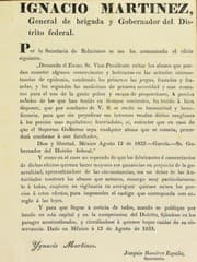 Tapa de Ignacio Martinez, General de brigada, y Gobernador del Distrito federal
