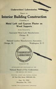 Tapa de Report on interior building construction, consisting of metal lath and gypsum plaster on wood supports, jointly submitted by Associated Metal Lath Manufacturers, Chicago, Ill. and National Lumber Manufacturers Association, ...
