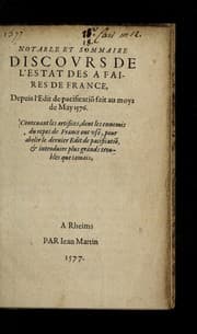 Tapa de Notable et sommaire discours de l'estat des afaires de France