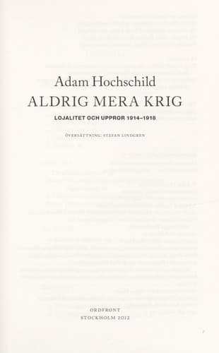 Tapa de Aldrig mera krig
