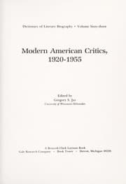 Tapa de Modern American critics, 1920-1955