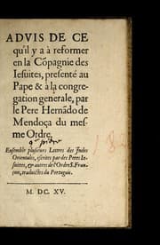 Tapa de Aduis de ce qu'il y a a   reformer en la Co pagnie des iesuites