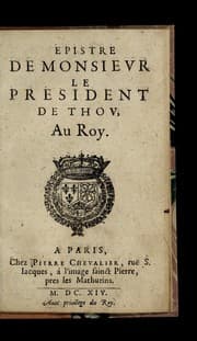 Tapa de Epistre de Monsieur le president de Thou, au Roy