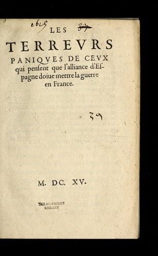 Tapa de Les terrevrs paniqves de cevx qui pensent que l'alliance d'Espagne doiue mettre la guerre en France