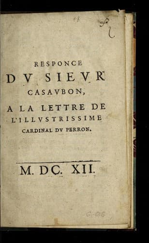 Tapa de Responce du Sieur Casaubon