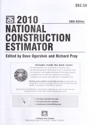 Tapa de 2010 national construction estimator
