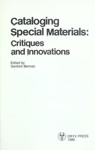 Tapa de Cataloging Special Materials
