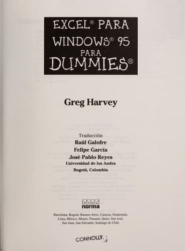 Tapa de Excel Para Windows 95 Para Dummies