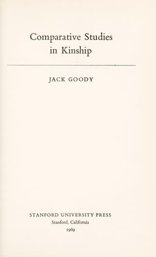 Tapa de Comparative studies in kinship