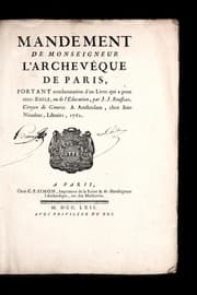 Tapa de Mandement de monseigneur l'archeve que de Paris, portant condamnation d'un livre qui a pour titre: Emile, ou de l'education, par J.J. Rousseau, citoyen de Geneve