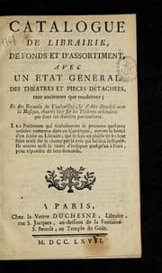 Tapa de Catalogue de librairie, de fonds et d'assortiment, avec un e tat ge ne ral des the atres et pieces de tache es, tant anciennes que modernes