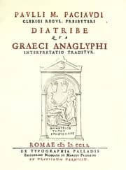 Tapa de Paulli M. Paciaudi clerici regul. presbyteri Diatribe qua Graeci anaglyphi interpretatio traditur