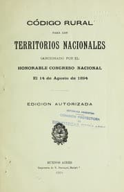 Tapa de Co digo rural para los territorios nacionales