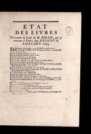 Tapa de Etat des livres provenants du fonds de M. Rollin, qui se trouvent a   Paris, chez Desaint & Saillant