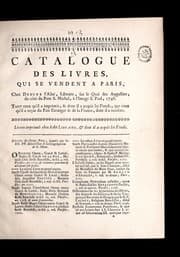 Tapa de Catalogue des livres, qui se vendent a Paris, chez Debure l'ai ne , libraire, sur le quai des Augustins, du co te du pont S. Michel, a l'image S. Paul, 1746