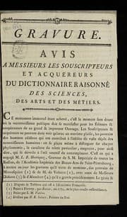 Tapa de Avis a Messieurs les souscripteurs et acque reurs du Dictionnaire raisonne  des sciences, des arts et des me tiers