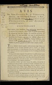 Tapa de Avis des sieurs Costard fils & compagnie, libraires, rue Saint-Jean-de-Beauvais, a   Paris, sur une nouvelle e dition du Dictionnaire ve te rinaire, & des animaux domestiques