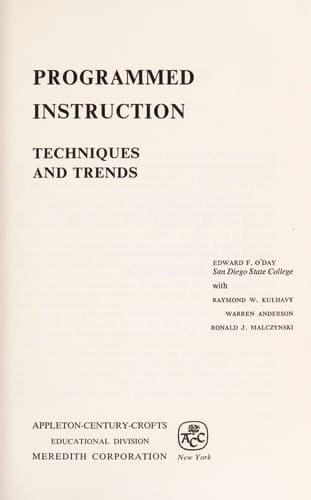 Tapa de Programmed instruction; techniques and trends